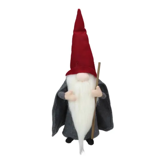 Northlight Standing Bulbous Nose Gnome Holding a Stick - 18" - Gray and Red {1}