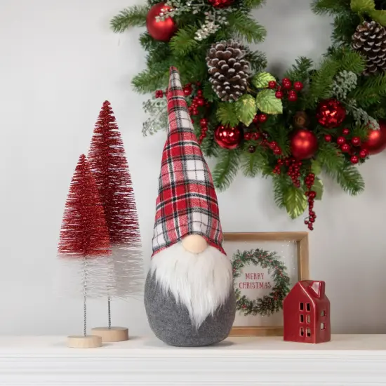 Northlight Gnome with Pointy Plaid Hat Christmas Figure - 18.75" - Gray and Red {3}
