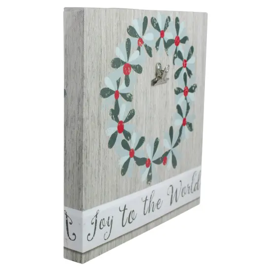 Northlight 10" Christmas Wreath and Joy to the World Canvas Wall Art with Photo Clip Gray {3}
