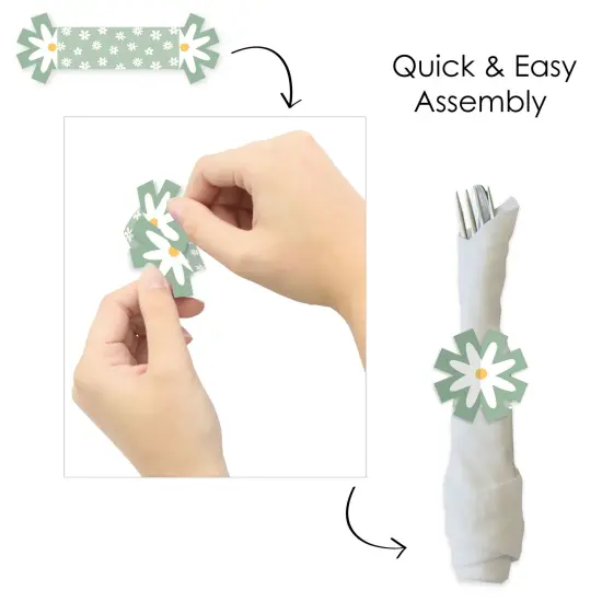 Big Dot of Happiness Sage Green Daisy Flowers - Floral Party Paper Napkin Holder - Napkin Rings - Set of 24 {6}