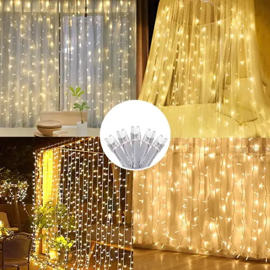 Perfect Holiday 96 LED Curtain String Light Battery Operated - Warm White {4}