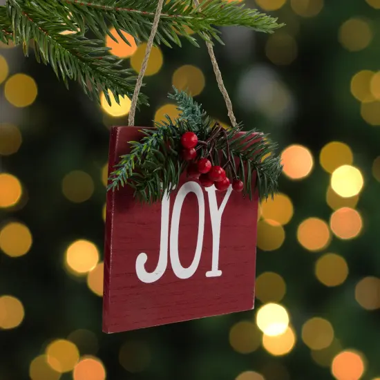 Northlight 7" Hanging "JOY" Christmas Wall Decor with Pine and Berries Red {3}