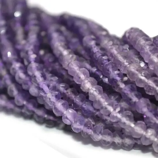 Amethyst Rondelle Beads, 12.5 Inch Gemstone Strands, Drilled Strung Nugget Beads, Faceted Round, 4mm, GemMartUSA (RLAA-70002) {3}