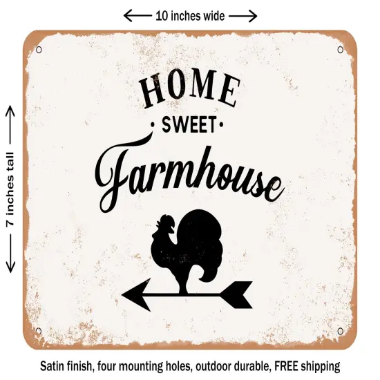 DECORATIVE METAL SIGN - Home Sweet Farmhouse 2 - Vintage Rusty Look {1}