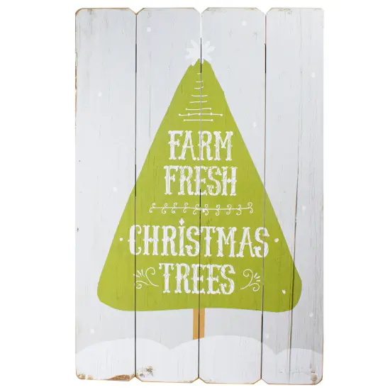 Northlight 24” Gray and Green Farm Fresh Christmas Trees Wooden Hanging Wall Sign {1}