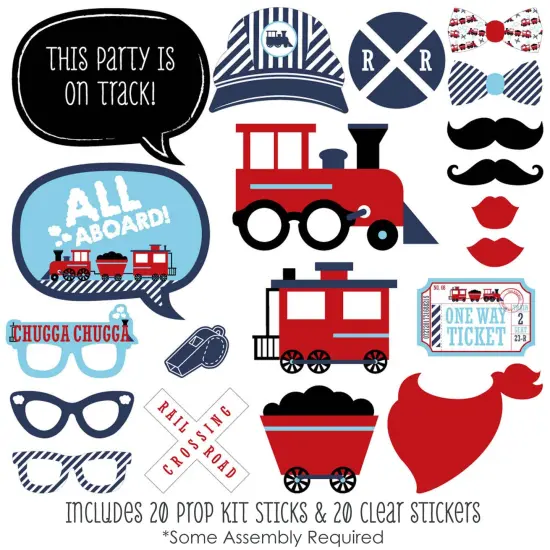 Big Dot of Happiness Railroad Party Crossing - Steam Train Birthday Party or Baby Shower Photo Booth Props Kit - 20 Count {3}