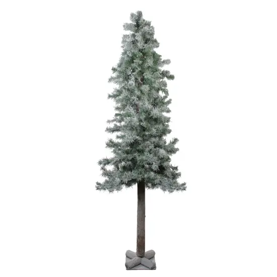 Northlight 6' Slim Flocked and Glittered Woodland Alpine Artificial Christmas Tree – Unlit Green {1}