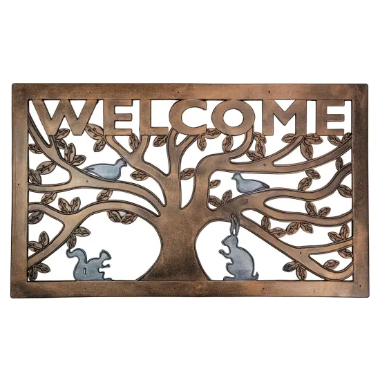 Northlight Tree with Animals Rectangular "Welcome" Doormat 18" x 30" Gold {1}