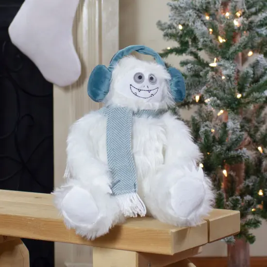 Northlight Plush Sitting Yeti with Earmuffs Christmas Figure - 18" - White and Blue {3}
