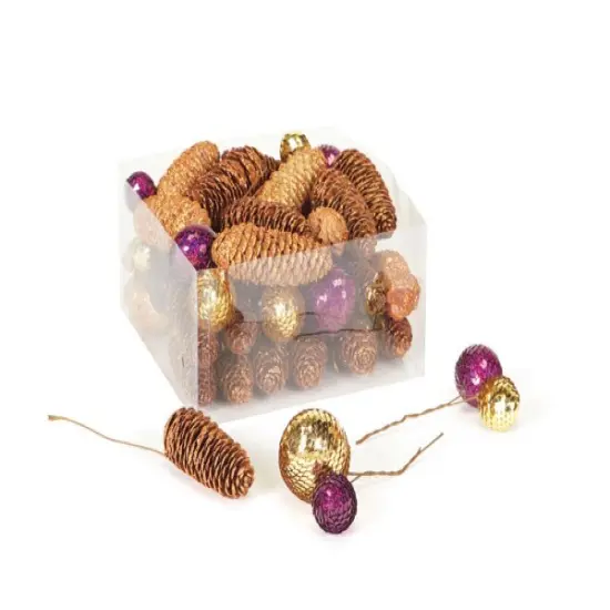 Diva At Home Club Pack of 41 Purple and Gold Disco Balls with Glittered Christmas Pine Cones 4" {1}