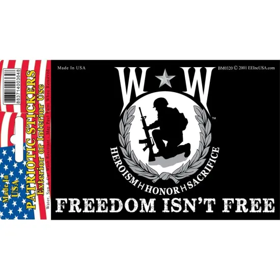 BM0320 Black Wounded Warrior "Freedom Isn't Free" Sticker (3.5x5'') {1}
