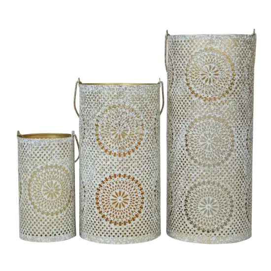 Northlight Set of 3 White and Gold Moroccan Style Pillar Candle Lanterns 10" {1}