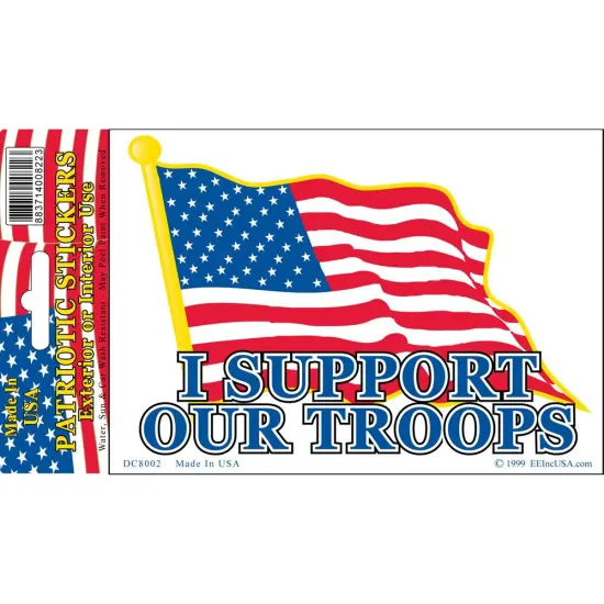 I Support Our Troops American Flag Sticker 4" {1}