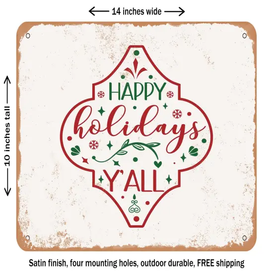 DECORATIVE METAL SIGN - Happy Holidays Y'all - 5 - Vintage Rusty Look {1}