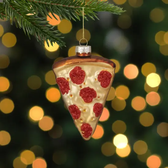 Northlight 4" Pepperoni Pizza Slice Glass Christmas Ornament Yellow {3}