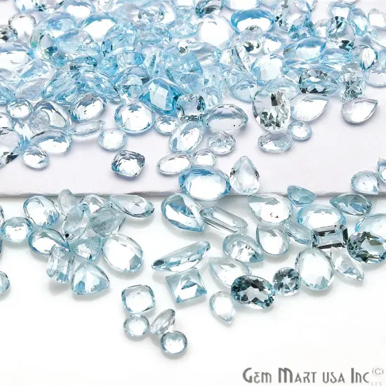 Blue Topaz Gemstone, 100% Natural Faceted Loose Gems, December Birthstone, 6-12mm, 50 Carats, GemMartUSA (BT-60001-50) {2}