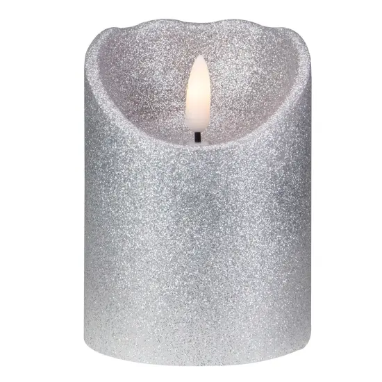 Northlight LED Flameless Flickering Pillar Christmas Candle - 4" - Silver {1}