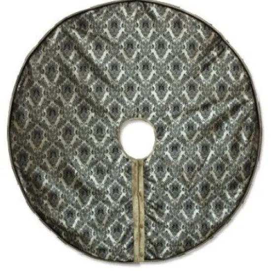 Melrose 54" Elegant Shiny Black and Antique Gold Damask Floral Print Christmas Tree Skirt {1}