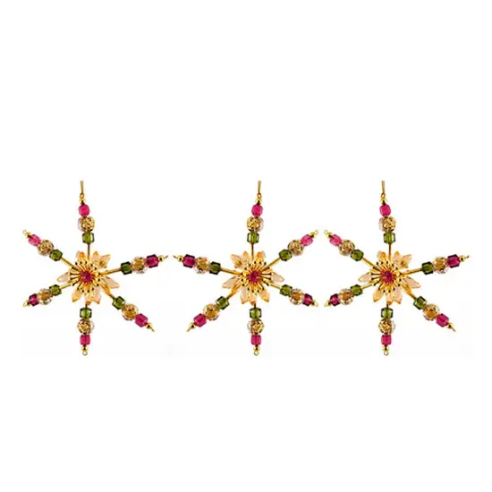 Kurt Adler 3ct Gold and Pink Beaded Snowflake Christmas Ornaments 6" {3}