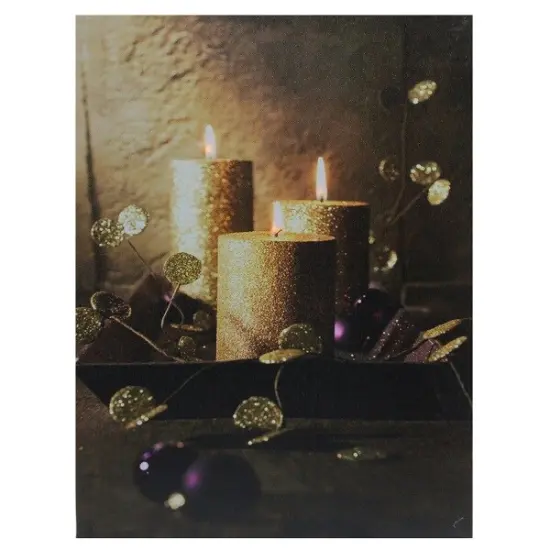 Northlight LED Lighted Glittery Gold Flickering Candles Christmas Canvas Wall Art 15.75" x 11.75" {1}