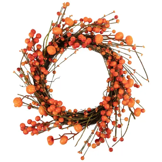Northlight Red and Orange Berries with Mini Pumpkins Fall Harvest Wreath - 20" - Unlit {1}