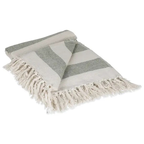 Contemporary Home Living White and Gray Cabana Striped Knitted Fringed Throw Blanket 50" x 60" {1}