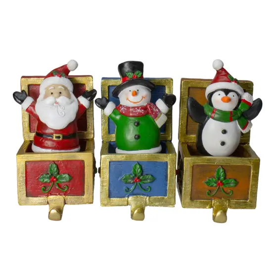 Northlight Santa Snowman and Penguin in Gift Boxes Christmas Stocking Holders - Set of 3 - 6" Red {1}