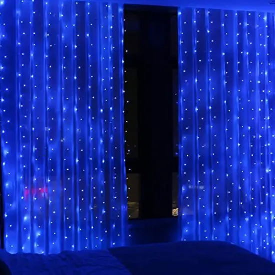 Perfect Holiday 300 LED Curtain String Lights Plug In - 8 Light Modes White {7}