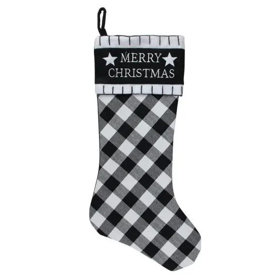 Northlight 20.5" Black and White "Merry Christmas" Christmas Stocking with Blanket Stitch Cuff {1}