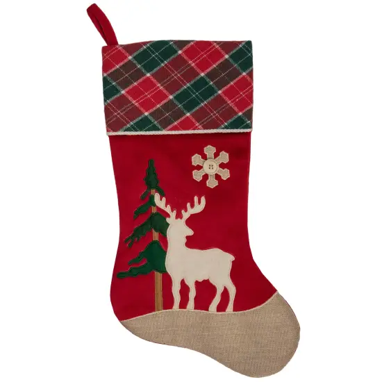 Northlight 20.5-Inch Red and Green Plaid Christmas Stocking with a Pine Tree and Moose {1}