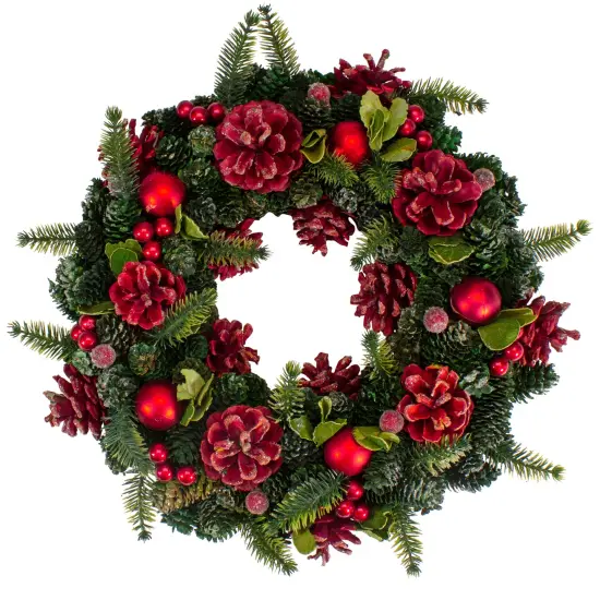 Northlight RedPine Cones and Ornaments Christmas Wreath, 13" - Unlit Green {1}