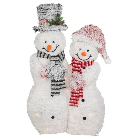 Northlight 39" Lighted Snowy Tinsel Snowman Couple Outdoor Christmas Decoration White {1}