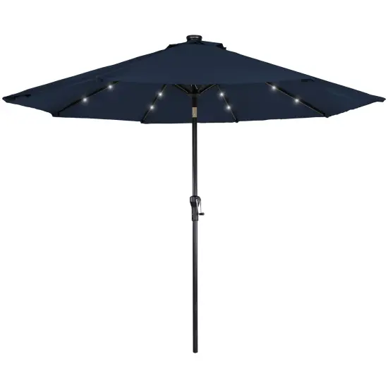Northlight 9ft Solar Lighted Outdoor Patio Market Umbrella with Hand Crank and Tilt, Navy Blue {1}