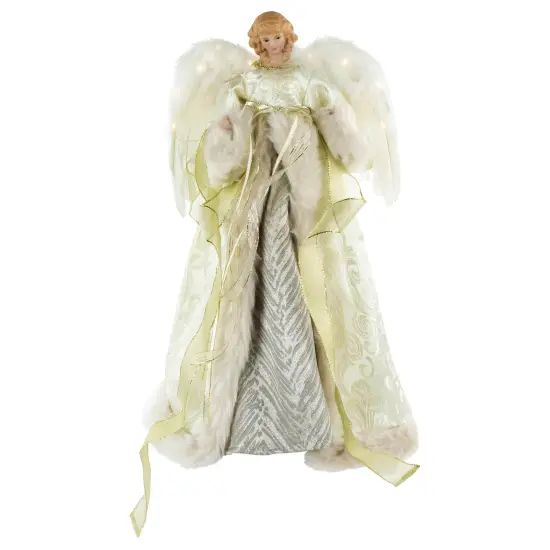 Northlight 18" Lighted White and Gold Angel in a Dress Christmas Tree Topper - Warm White Lights {1}