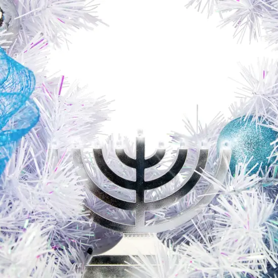 Northlight 24" Pre-Decorated Menorah Artificial White Pine Hanukkah Wreath {3}