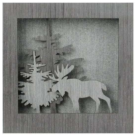 Northlight 10" Glittered Moose Silhouette Box Framed Christmas Table Decoration Gray {1}