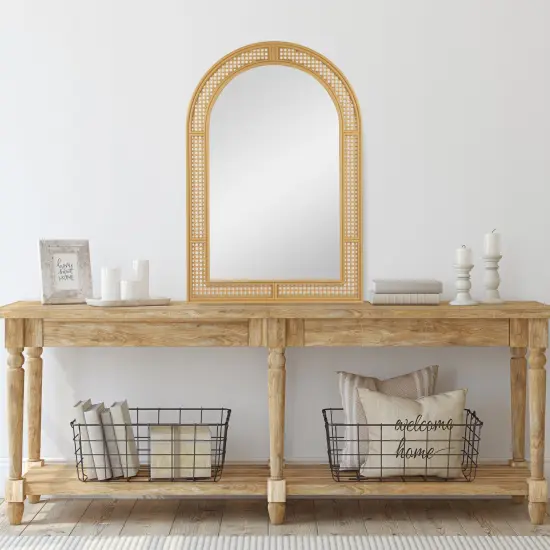 Northlight 36" Arched Lattice Weaved Decorative Wall Mirror Beige {3}