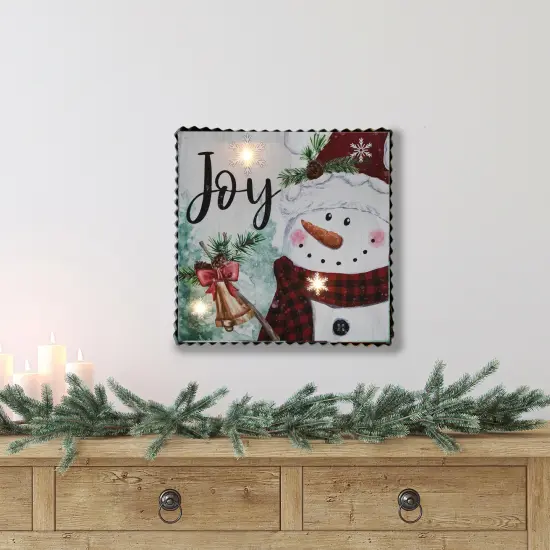 Northlight 12" LED Lighted 'Joy' Snowman Christmas Canvas Wall Art White {3}