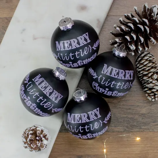 Northlight Merry Little Christmas Glass Ball Ornaments - 2.5" (65mm) - Black - 4ct {3}