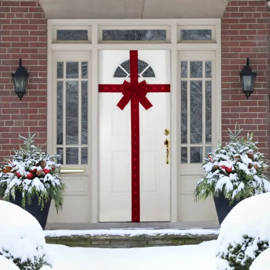 Northlight 14' Pre-Lit Battery Operated Red Velvet Christmas Door Bow {3}