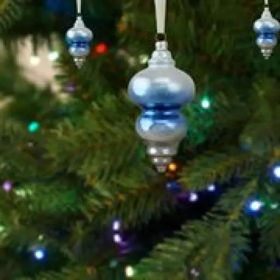 Northlight 6" Sky Blue and Silver Hanging Glass Christmas Finial Ornament {3}