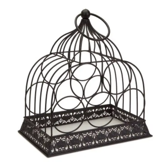Melrose 15" Rustic Metal Birdcage 5-Bottle Decorative Wine Rack Holder Black {1}