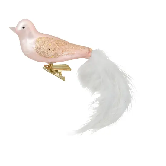 Northlight Glitter Winged Bird with Tail Clip-On Glass Christmas Ornament - 5.5" - Pink and Gold {1}