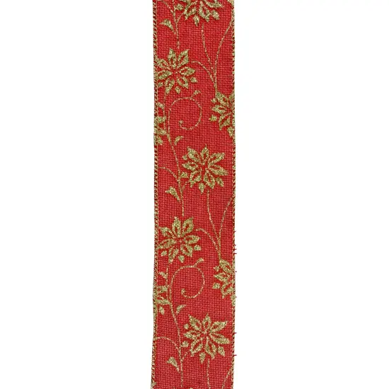 Northlight Club Pack of 12 Cranberry Red and Gold Poinsettia Wired Craft Ribbons 2.5" x 120 Yards {1}