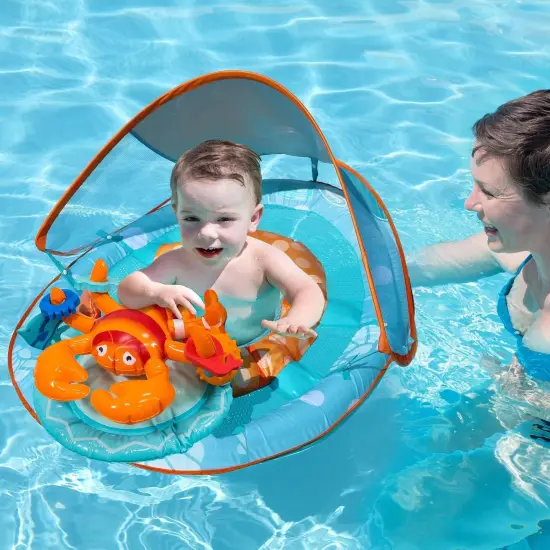 SwimWays 36" Inflatable Blue and Orange Lobster Baby Swimming Pool Float with Canopy {3}