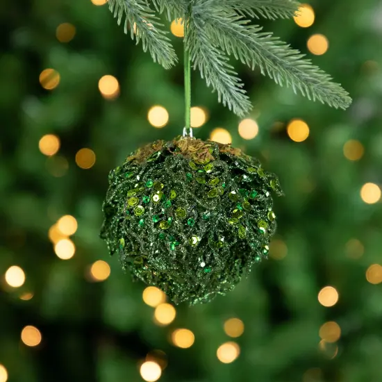 Northlight Sequin and Glitter Leaf Vines Christmas Ball Ornament - 4" - Green {1}
