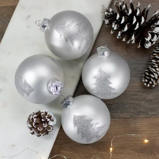 Northlight Set of 4 Silver Glass Ball Christmas Ornaments 3.25" (80mm) {3}