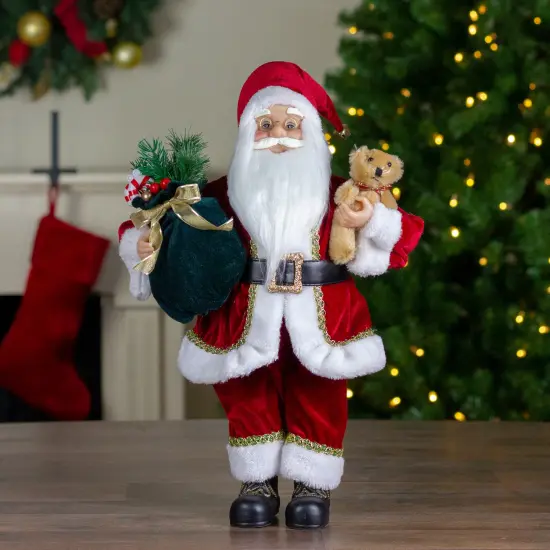 Northlight 18" Standing Santa Christmas Figure with a Plush Bear Red {3}
