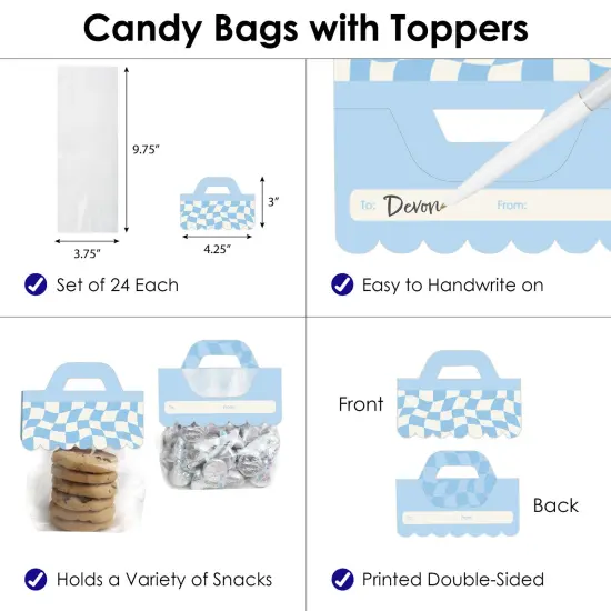 Big Dot of Happiness Blue Checkered Party - DIY Clear Goodie Favor Bag Labels - Candy Bags with Toppers - Set of 24 {4}