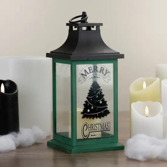 Northlight LED Candle With Christmas Tree Lantern - 12" - Green and Black {3}